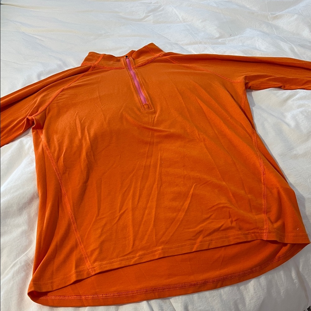 Stio Women's Bright Orange Pullover with Pink Zipper Trim